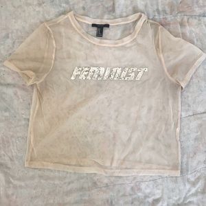 Cream pink sheer Forever 21 "Feminist" shirt